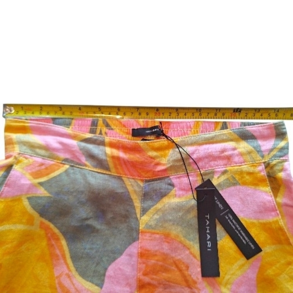 Tahari Luxe Linen Wide-Leg Cropped Floral Leaf Pants | Size Small (NWT) - Picture 7 of 10